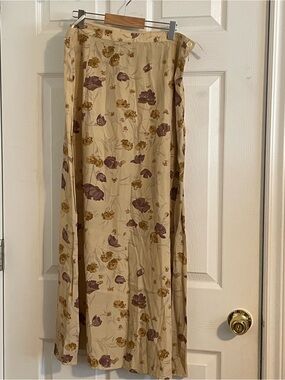 Laura Ashley Viscose Cream Maxi Midi Skirt with Brown Flowers Size M/L